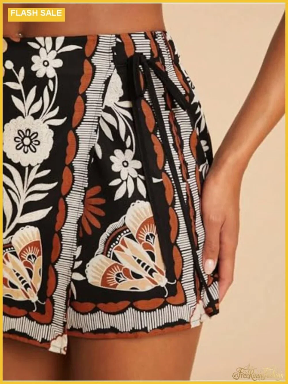 Women's Floral Wrap Mini Skort with Built-in Shorts, Boho Summer, Lightweight